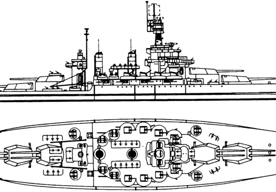 Боевой корабль USS BB-45 Colorado 1945 [Battleship] - чертежи, габариты, рисунки